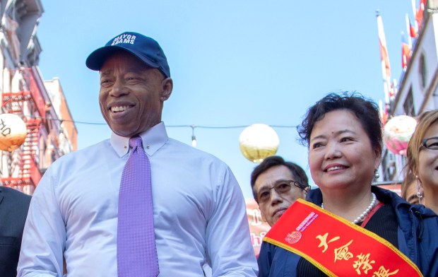 Mayor Eric Adams and Director of Asian Affairs Winnie Greco are pictured at the 21st Autumn Moon Festival and 12th China Day Festival on Sunday, Oct. 1, 2023.