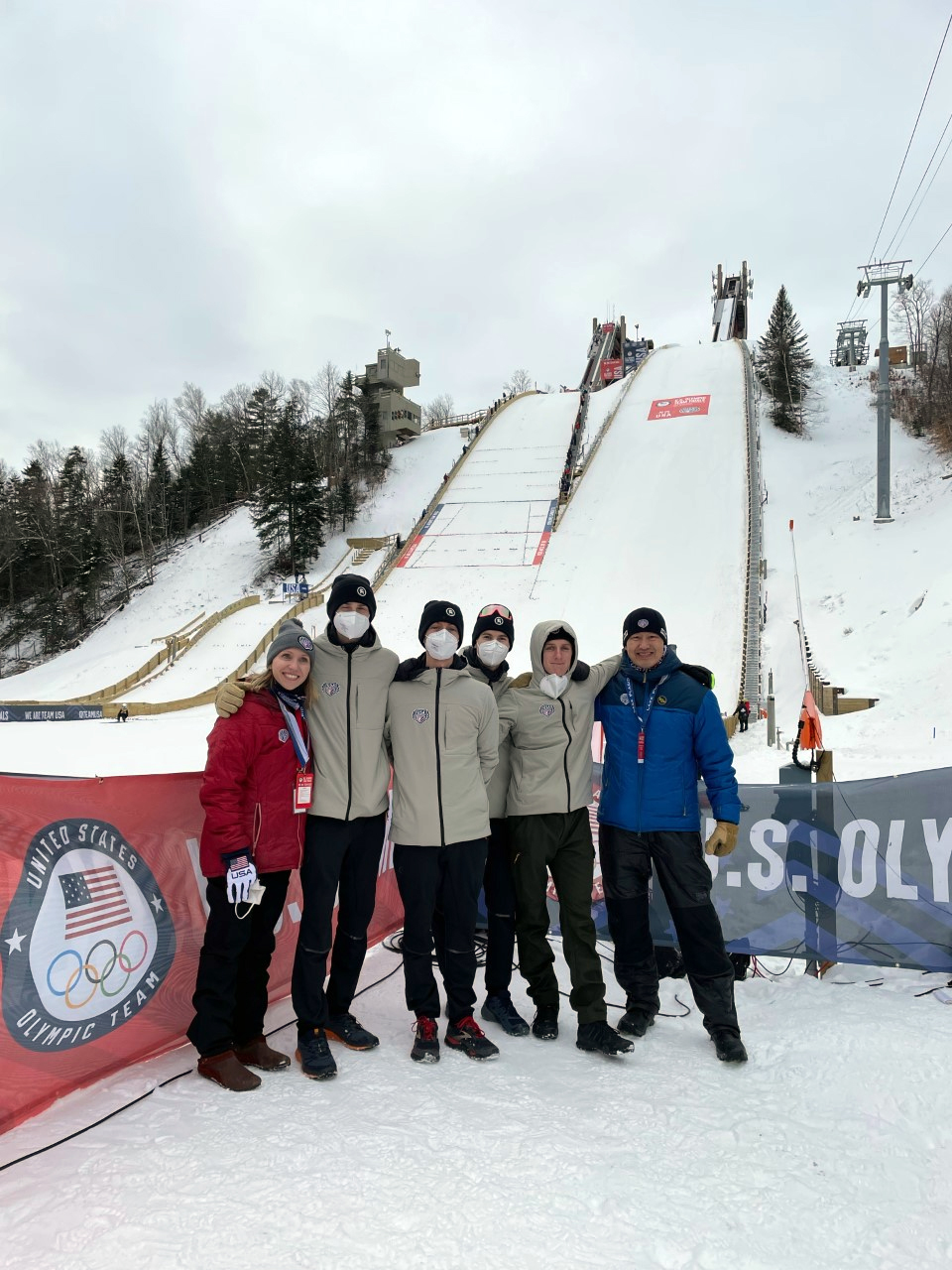 From left: Dr. Borowski, skiers Kevin Bickner, Andrew Urlaub, Casey Larson, Decker Dean and Dr. Andy Chen, Chief Medical Officer, USA Nordic at Lake Placid. From left: Dr. Borowski, skiers Kevin Bickner, Andrew Urlaub, Casey Larson, Decker Dean and Dr. Andy Chen, Chief Medical Officer, USA Nordic at Lake Placid.